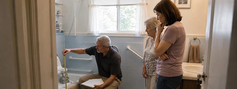 man looking at bathroom safety